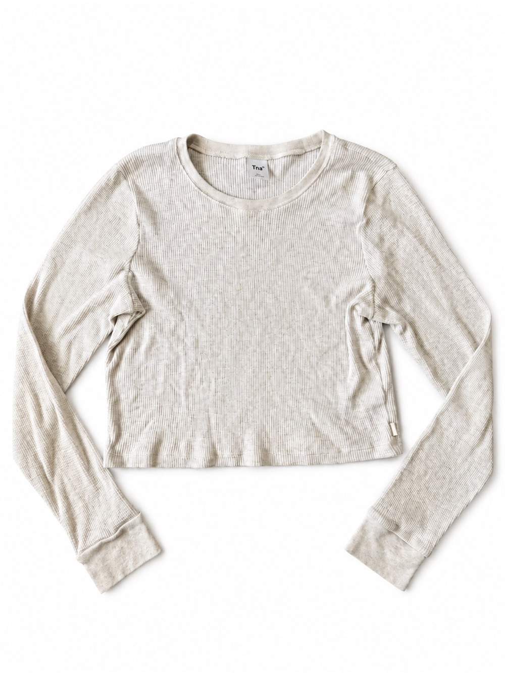 TNA Aritzia Waffle Knit Long Sleeve Crop Top Cream Beige Women’s XL